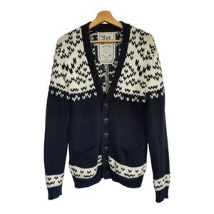 FCUK Cotton Fair Isle Cardigan V-neck Loose Fitting  Front patch pockets Small